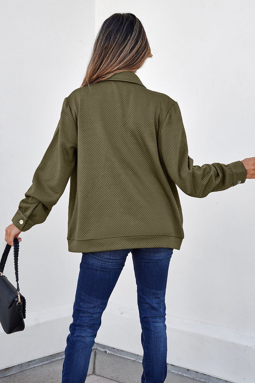 Solid Color Zip Up Button Flap Pocket Shirt Collar Jackets