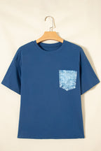Color Block Chest Pocket Patched Casual Short Sleeve Top