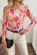 Rose Valentine Heart Mesh Long Sleeve Top