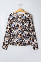 Black Floral Print Slim Long Sleeve T Shirt