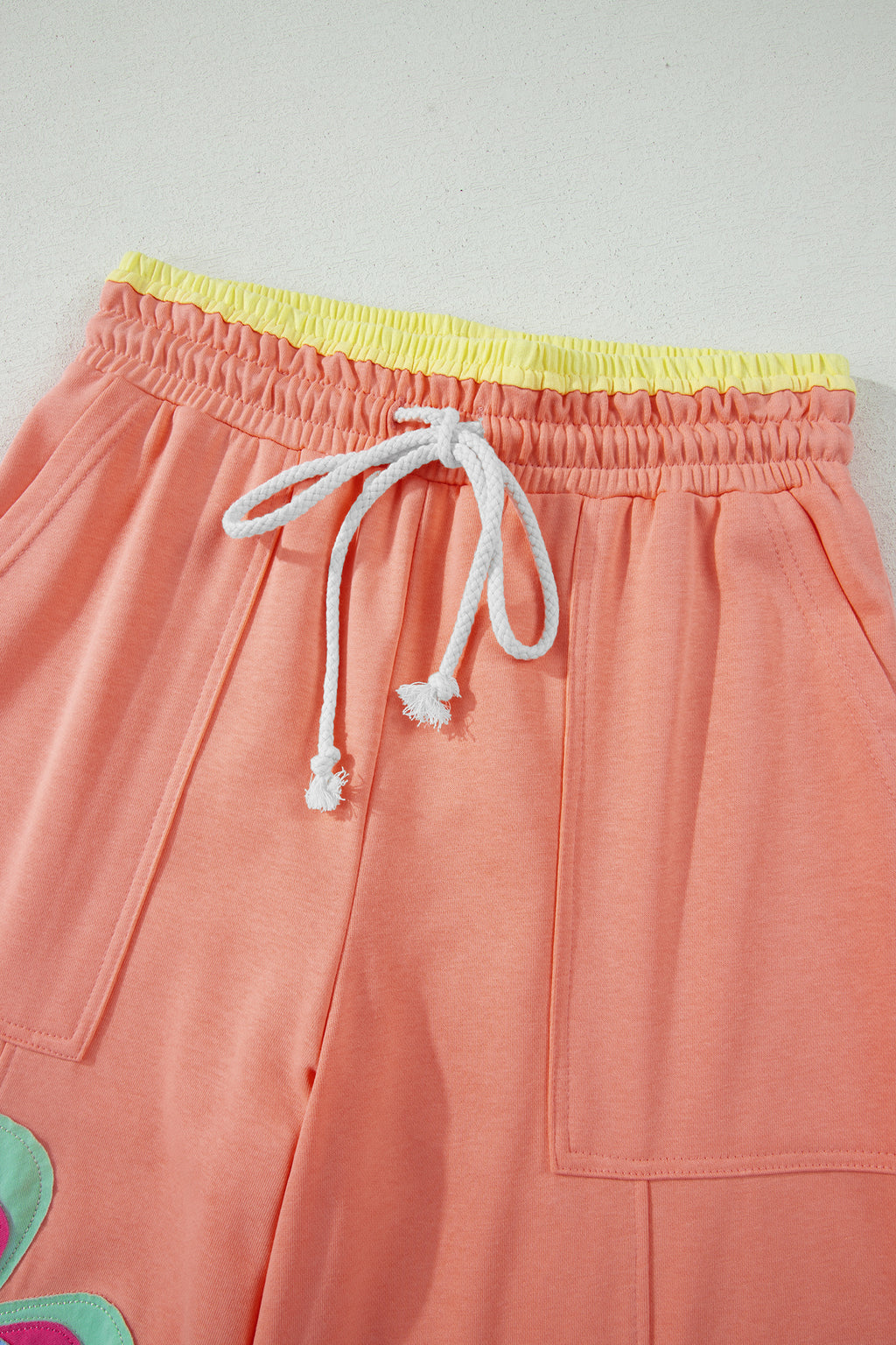 Colour Block Flower Patchwork Drawstring Contrasted Elastic Waist Wide Leg Pants