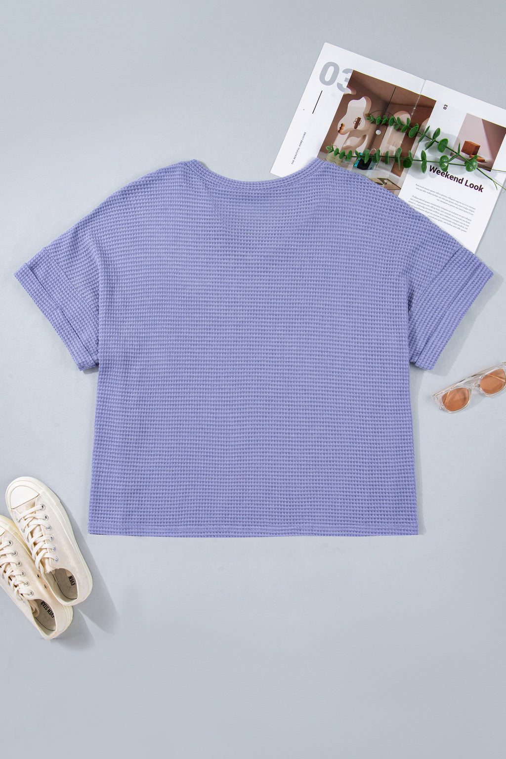 V Neck Short Sleeve Plus Size Waffle Knit Top