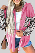 Leopard Patched Twisted Ribbed Western Casual Shacket