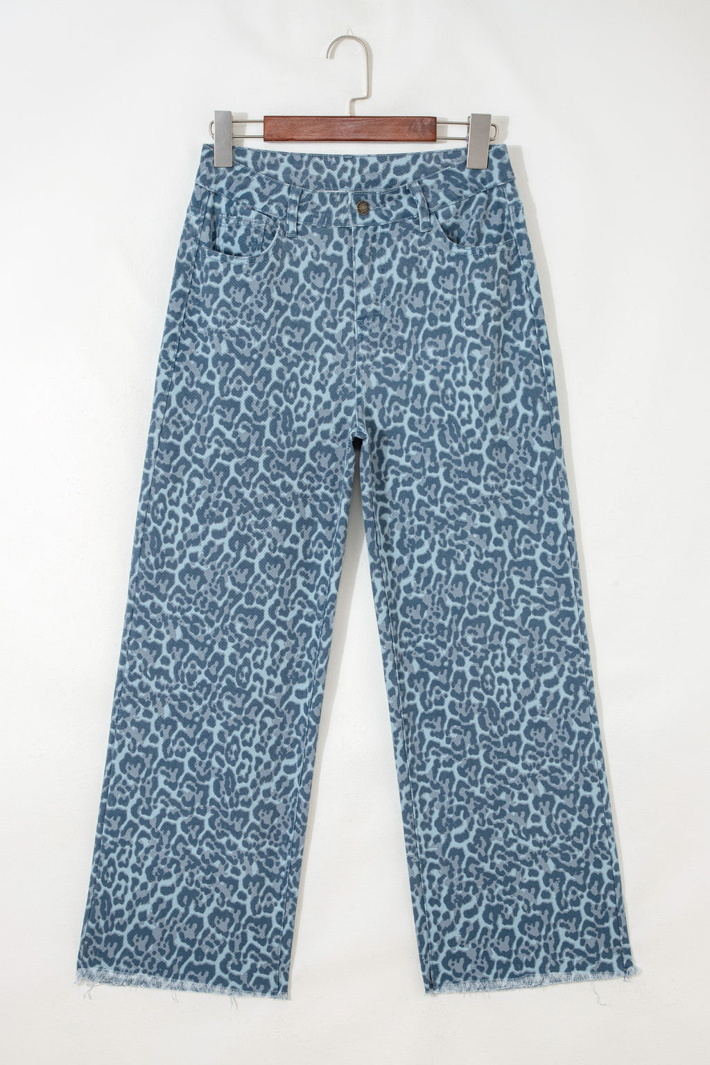 Leopard Frayed Edge Wide Leg High Waist Jeans