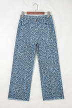 Leopard Frayed Edge Wide Leg High Waist Jeans