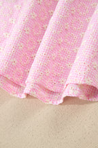 Eyelet Embroidered Flower Texture Contrast Lace Trim Flutter Sleeve Blouse