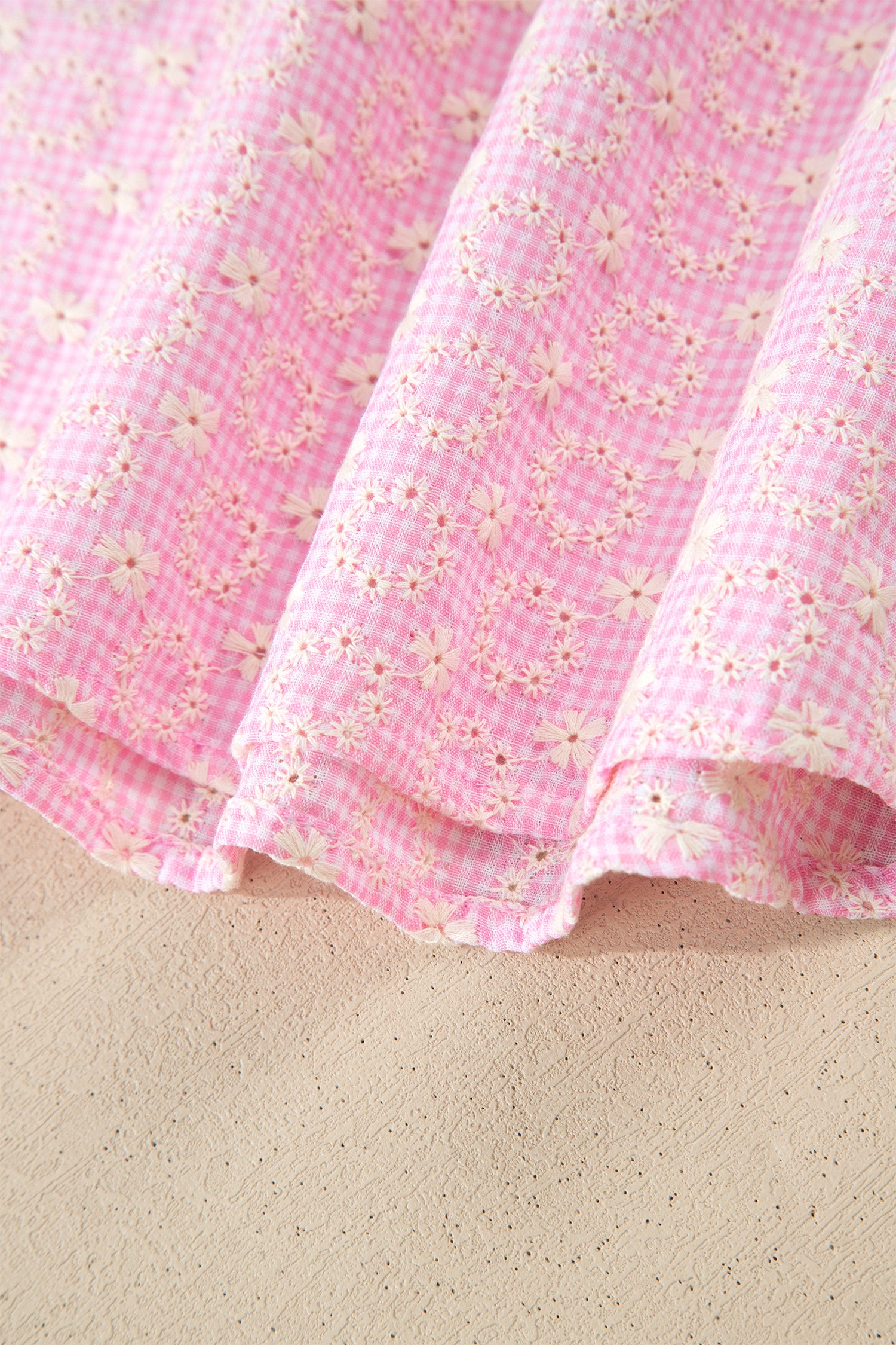 Eyelet Embroidered Flower Texture Contrast Lace Trim Flutter Sleeve Blouse