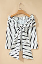 White Polka Dot Off Shoulder Bow Knot Short Sleeve Blouse