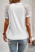 Seamed Detail Contrast Lace Raglan Sleeve Tee
