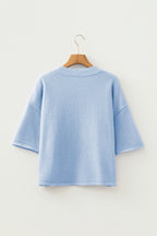 3/4 Sleeve Boxy Knit Button Down Sweater Cardigan