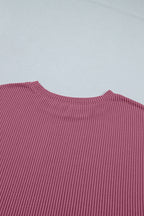 Pitaya Pink Twisted Ribbed Loose Tee Drawstring Elastic Waist 2pcs Short Set