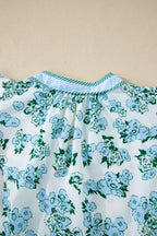 Green Floral Meets Stripes V Neck Flutter Sleeve Blouse