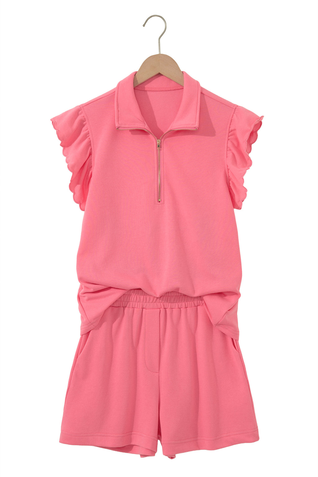 Half Zipped Ruffled Short Set