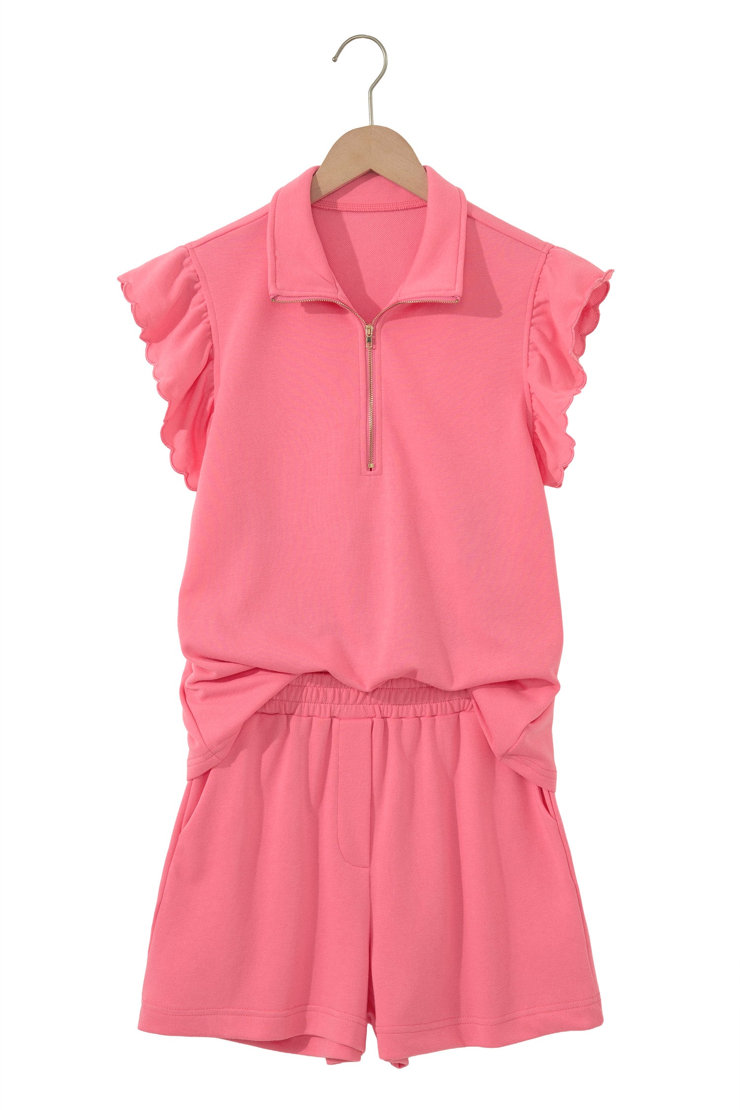 Half Zipped Ruffled Short Set