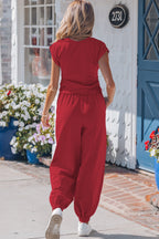 Solid Colour Cropped Tank Top and Jogger Pants Set