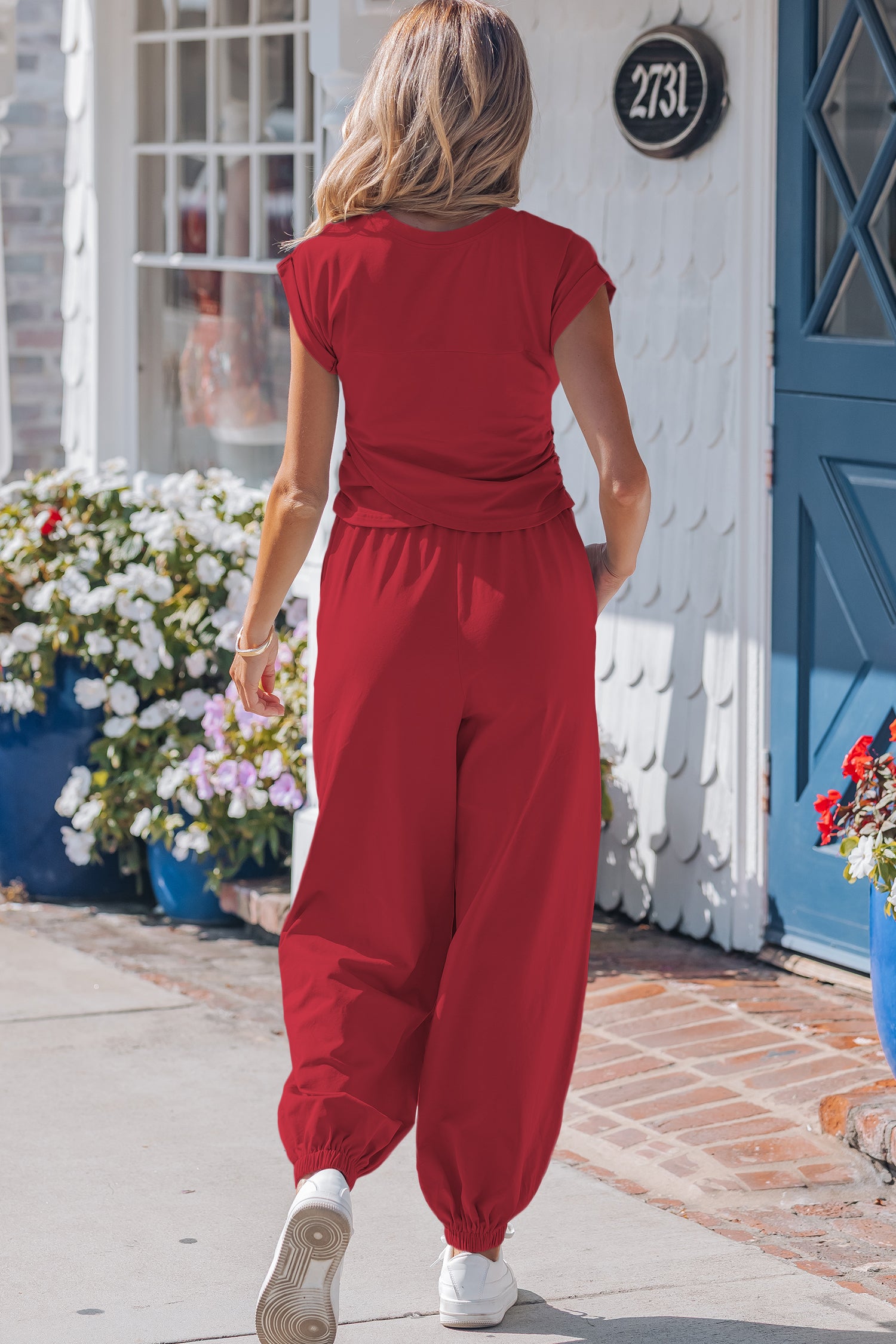 Solid Colour Cropped Tank Top and Jogger Pants Set