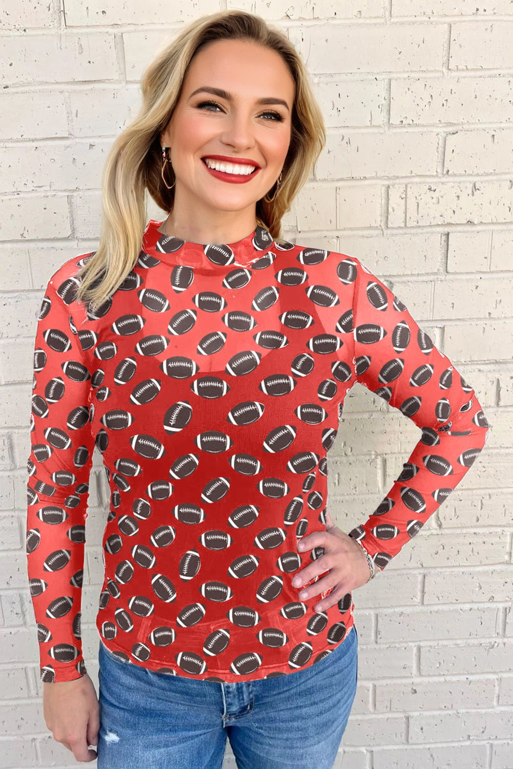 Game Day Rugby Mesh Sheer Long Sleeve Top