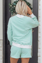 Striped Oversize Mock Neck Sweatshirt and Shorts Set