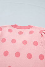 Polka Dot Puff Short Sleeve Sweater Top
