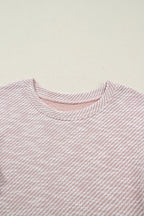 Light Pink Twilled Print Lace Trim Ruffled Short Sleeve Blouse