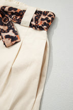 Leopard Contrast Sash Belt Pleated Wide Leg Shorts