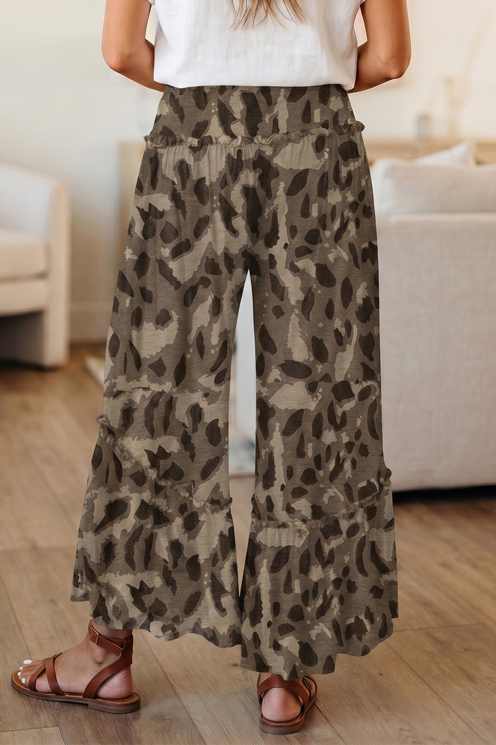 Camo Print Wide Leg Casual Pants