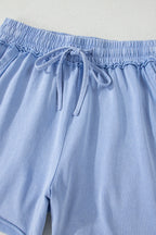 Mineral Washed Drawstring Elastic Waist Raw Cut Shorts