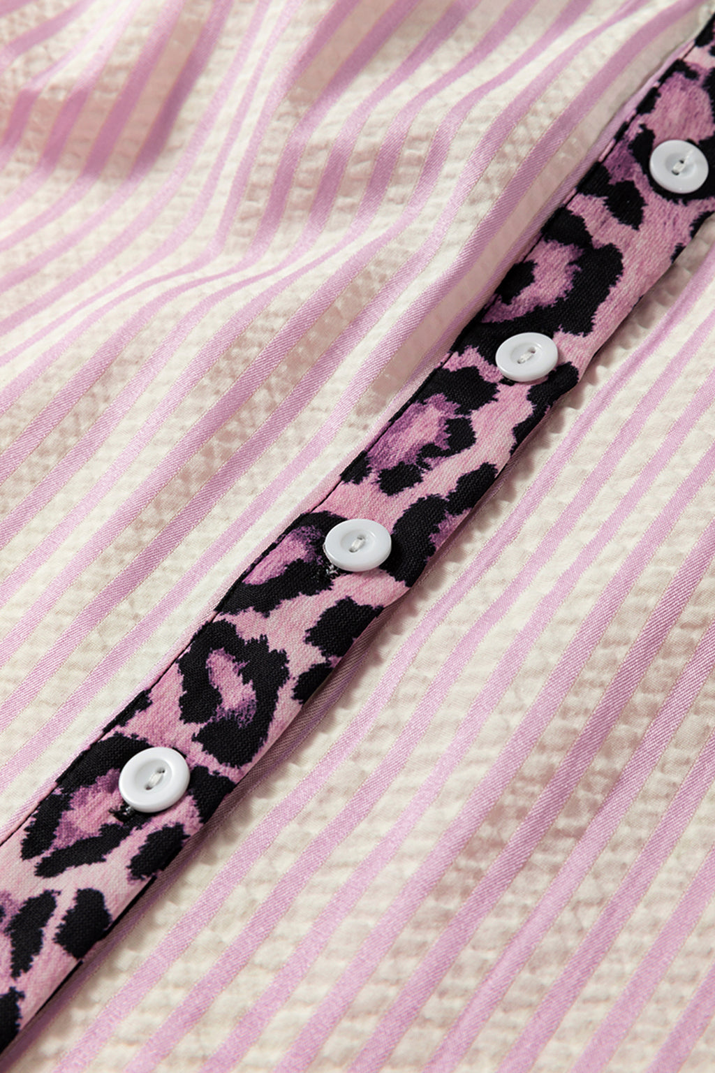 Stripe Leopard Patchwork Long Sleeve Shirt