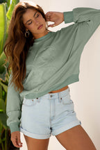 Raw Edge Flower Patch Drop Shoulder Casual Top
