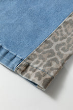 Beau Blue Drawstring Elastic Waist Leopard Striped Side Panel Wide Leg Jeans