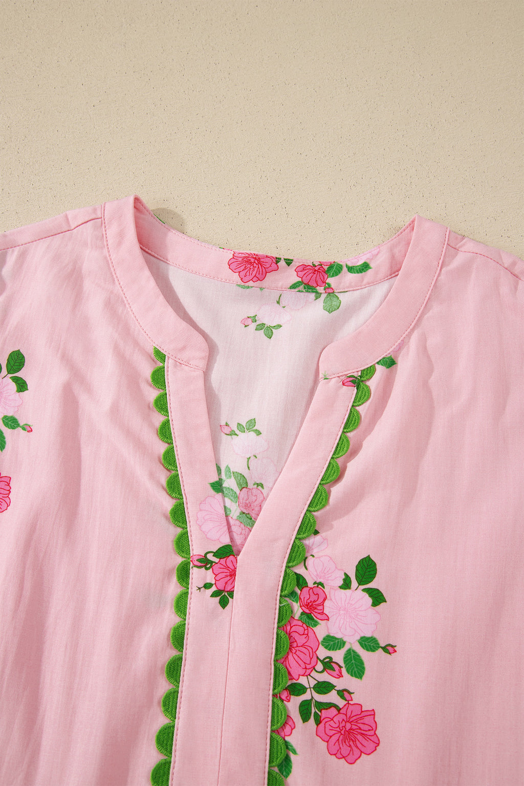 Notched Neck Flutter Short Sleeve Floral Print Maxi Dress