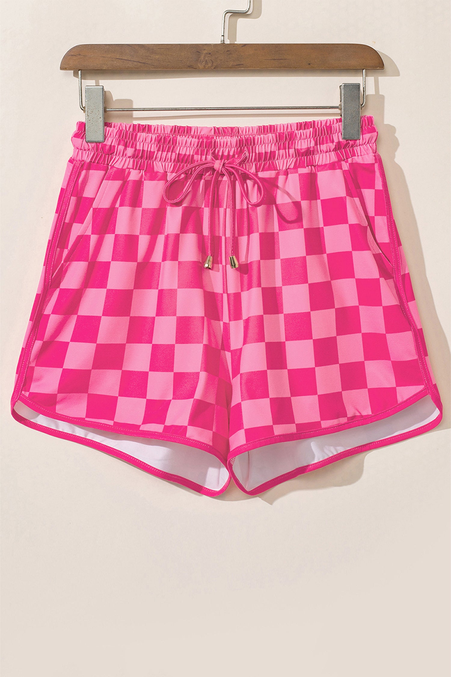 Checkered Drawstring Elastic Waist Casual Shorts