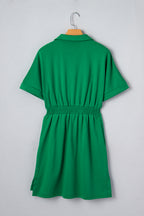 Bright Green Contrast Patchwork Half Zip Elastic Waist Short Sleeve Mini Dress