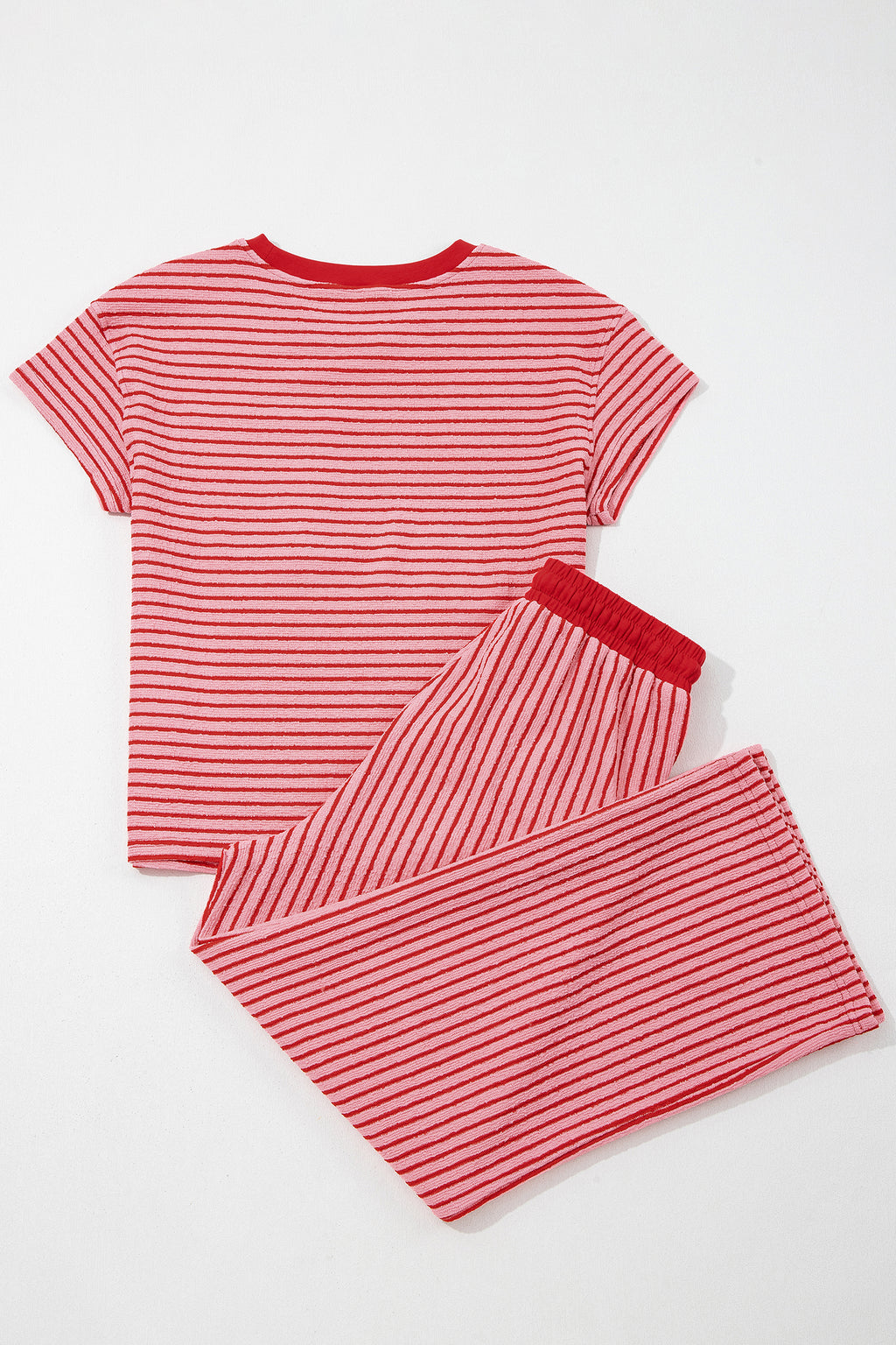 Striped Crew Neck Tee Drawstring Waist Cropped Pants Set