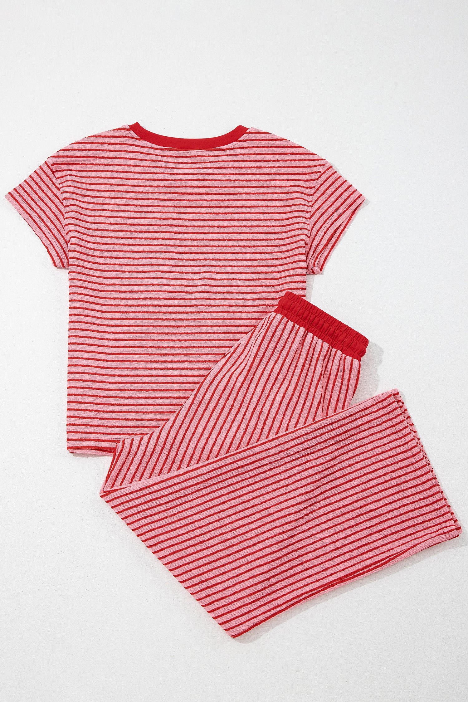 Striped Crew Neck Tee Drawstring Waist Cropped Pants Set