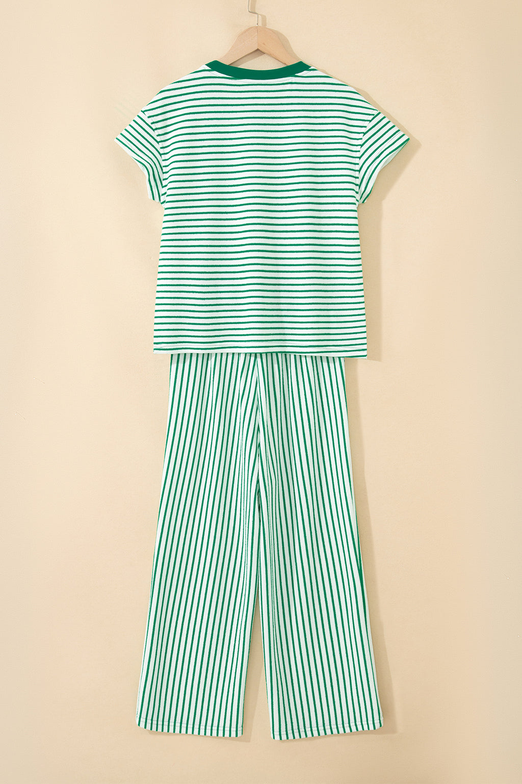 Striped Crew Neck Tee Drawstring Waist Cropped Pants Set