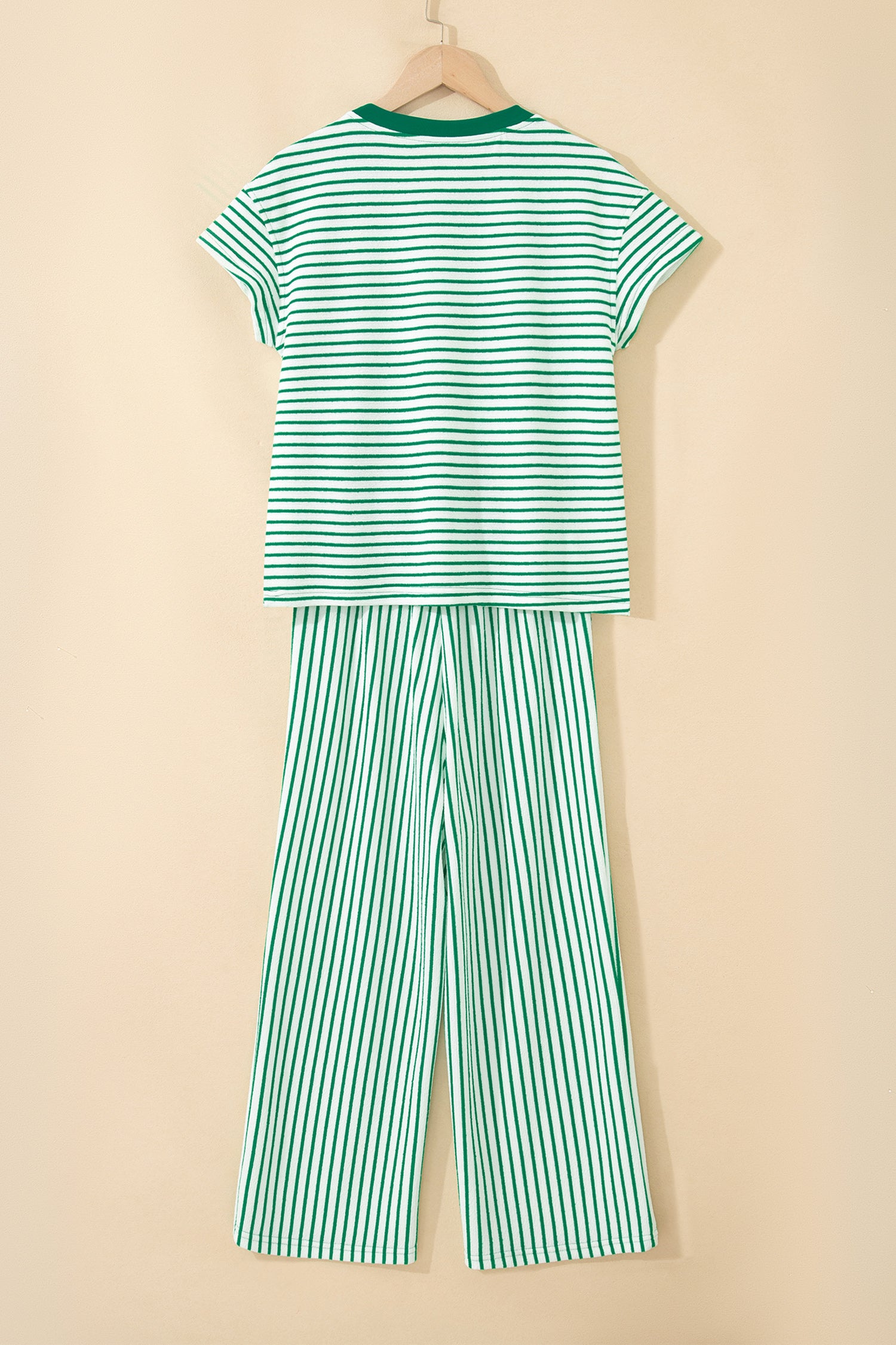Striped Crew Neck Tee Drawstring Waist Cropped Pants Set
