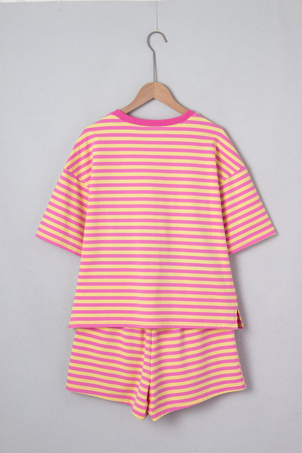 Striped Drop Shoulder Boxy Casual Terry Short Set