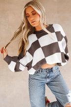 Checkered Bishop Sleeve Sweater