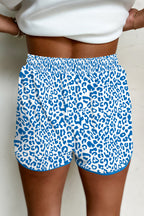 Leopard Elastic Waistband Lace up Contrast Trim Casual Shorts