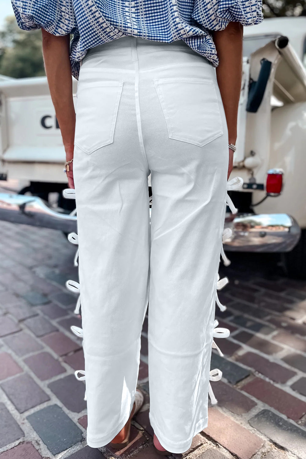 Bow Knot Side Detail Straight Leg Loose Jeans