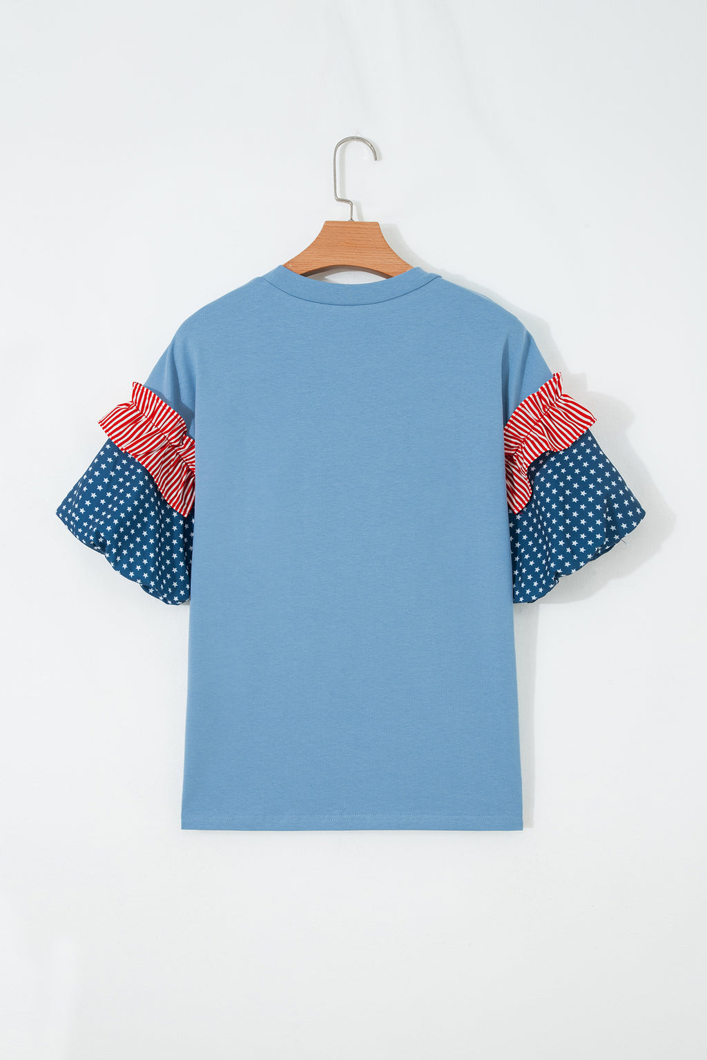 Beau Blue Stars Stripes Short Puff Sleeve Top
