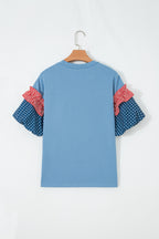 Beau Blue Stars Stripes Short Puff Sleeve Top
