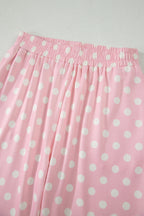 Pink Polka Dot Print Mock Neck Short Sleeve Top Shift Pant Set