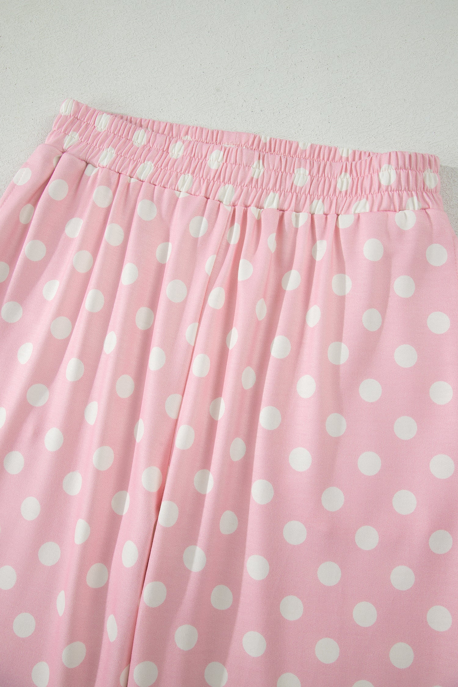 Pink Polka Dot Print Mock Neck Short Sleeve Top Shift Pant Set