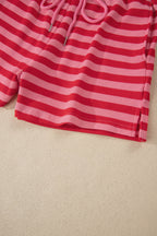 Striped Puff Short Sleeve T Shirt Matching Shorts Set
