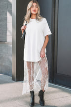 Floral Patchwork Short Sleeve T Shirt Loose Maxi Dress
