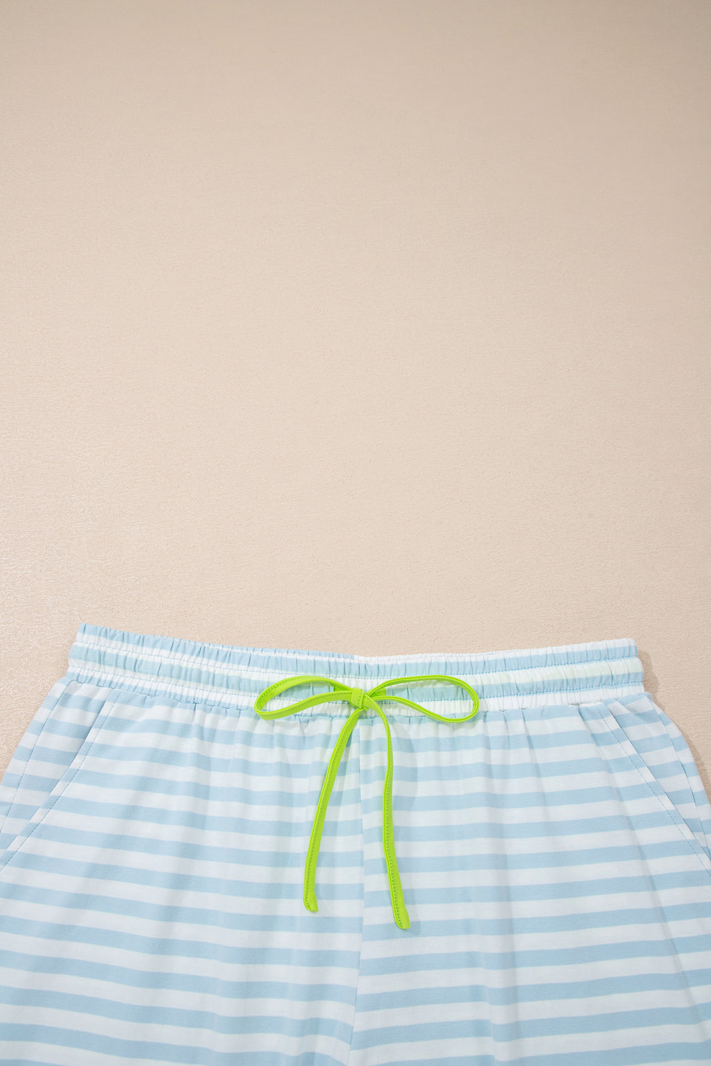 Striped Contrast Neck Loose Tee and Drawstring Shorts Set