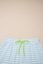 Striped Contrast Neck Loose Tee and Drawstring Shorts Set