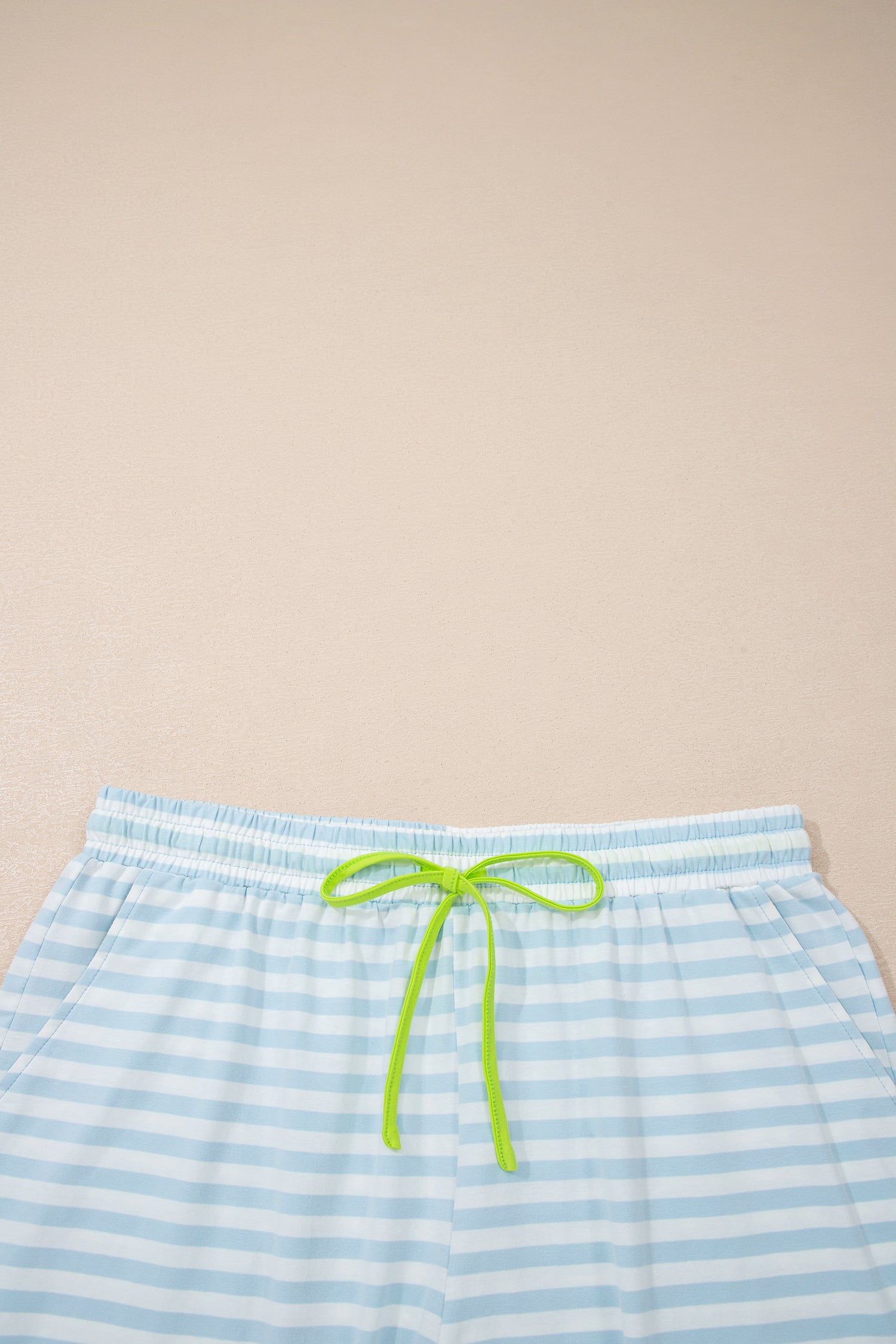 Striped Contrast Neck Loose Tee and Drawstring Shorts Set